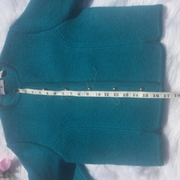 Carroll Reed 100% Wool Teal Button Down Cardigan - Picture 7 of 9